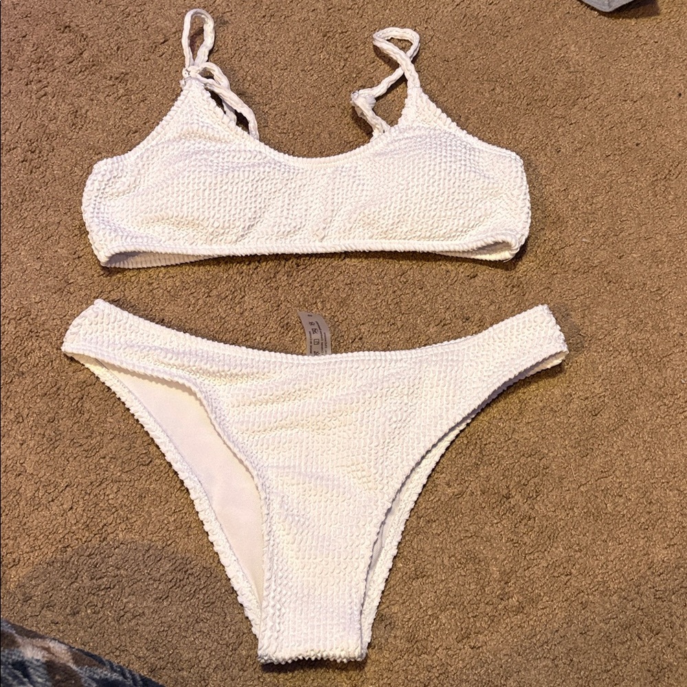 SHEIN White Textured Bikini Set